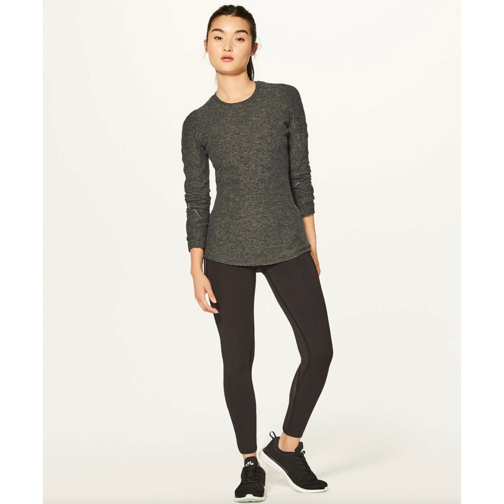 LULULEMON Extra Mile Long Sleeve Heathered Utilitarian Green Black {N54}